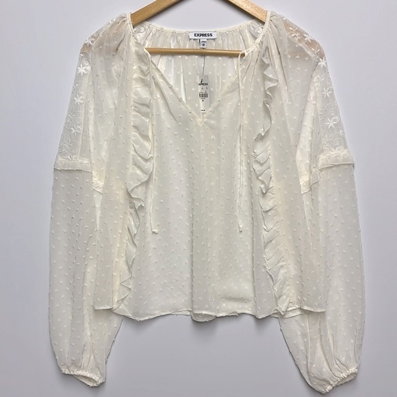 Express Tops - Express Sheer Textured Blouse, Size XS, Cream